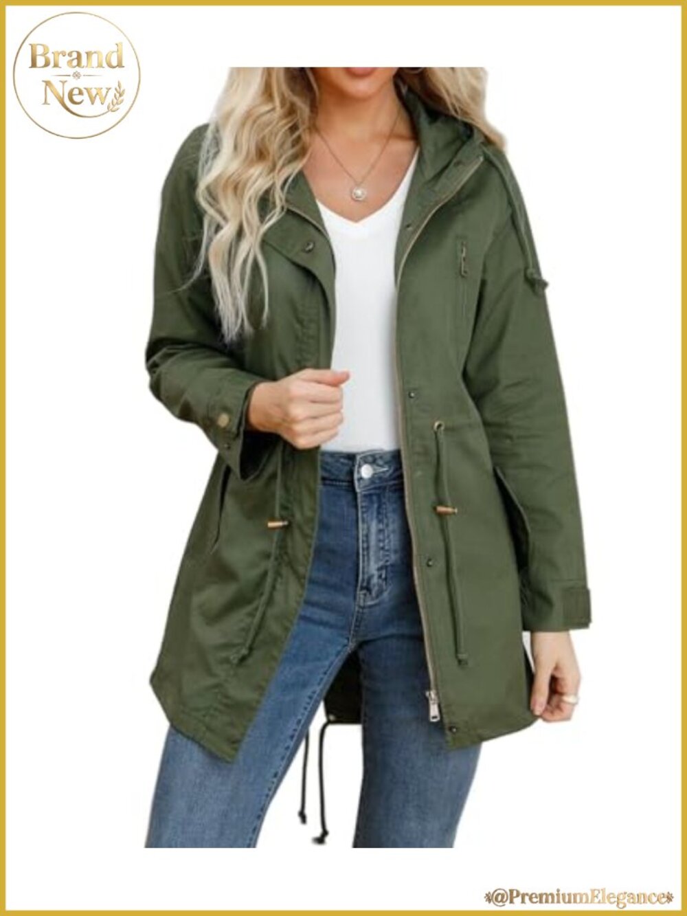 Women's Zip Up Anorak Utility Jacket Cotton Drawstring Waist Hoodie